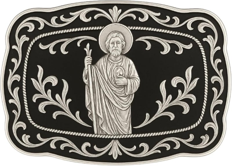 WMG Western St Jude Belt Buckle Gold Silver Saint Jude San Judas Cowboy Buckle Hebilla Vaquero Rodeo - Image 1